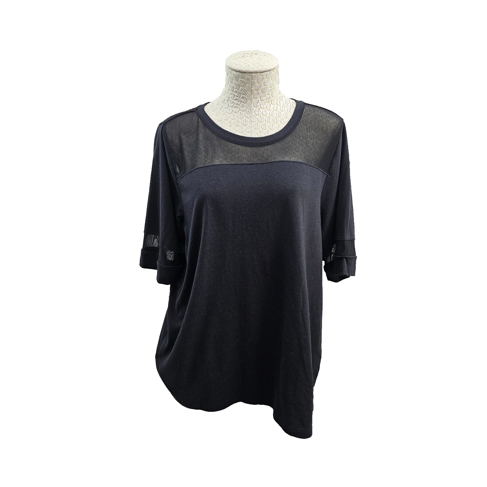 Zelos 1x Plus Black Sheer Panel Short Sleeve Athletic Workout Top Tee Shirt Euc